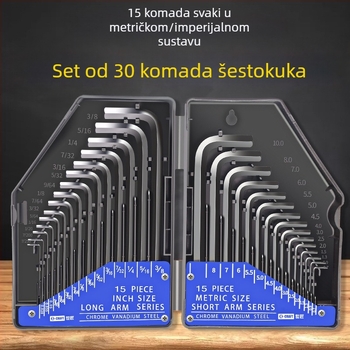 World Craftsman set šesterostrukih Allen ključeva od krom-vanadije čelika, crnooksidni premaz, produženi, 30 kom, metrički i inčni