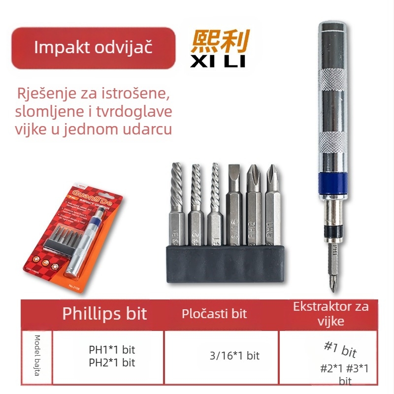 Mini udarni odvijač s šesterokutnom držačem, pakiranje na veliko (Materijal: S2+CRV)