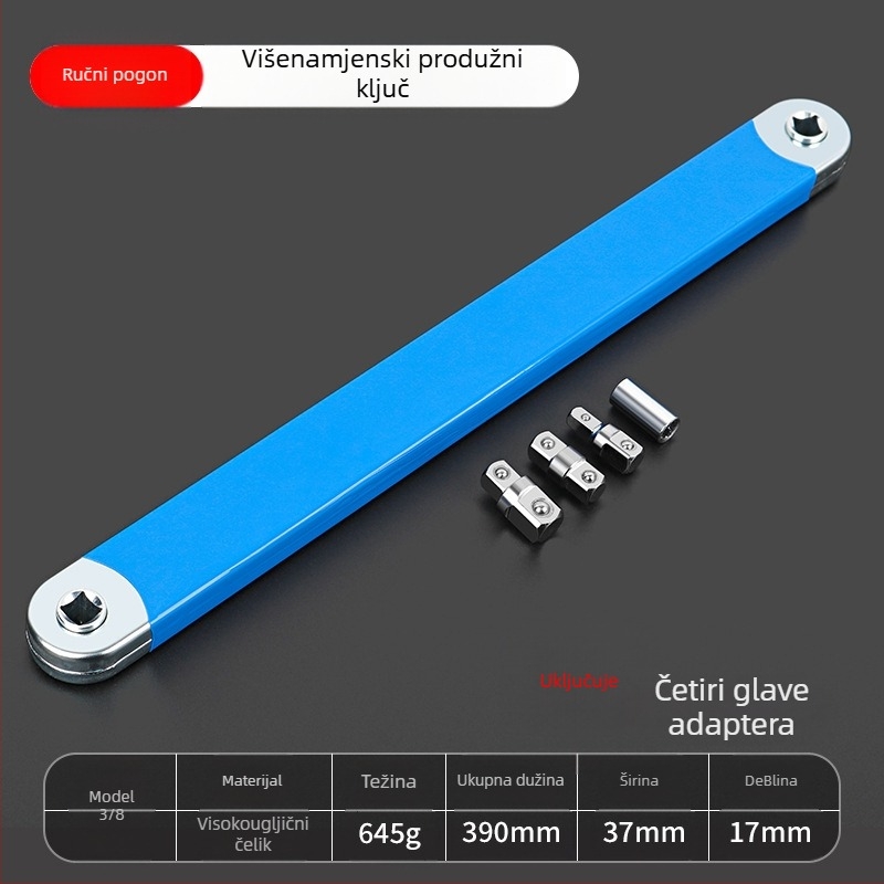 Volvan 3/8 Višenamjenski produžni ključ s ratchet glavom i produžnim štapom – kromiran, visoko ugljična čelična, 0.645 kg