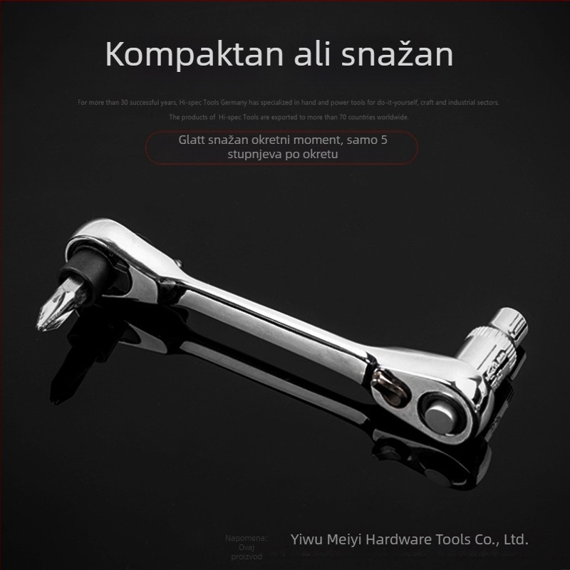 Mini ratchet ključ s 1/4 inčnim kvadratnim pogonom, dvostrani, kvadratna glava, krom-vanadijska čelika, sjajna kromirana prevleka