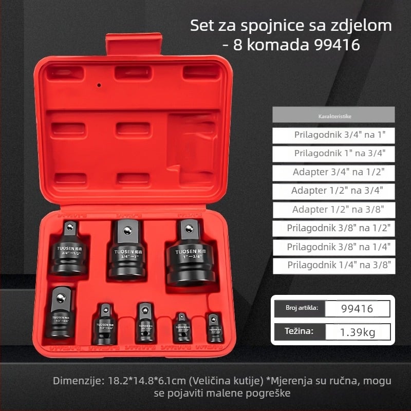 Topson sleeve adapter za električni pneumatski ključ — visoko ugljični čelik, fosfatirana površina