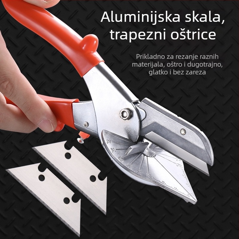 Višenamjenske kutne škare – 45° pravi kut, utor za brtvljenje ruba, duljina oštrice 80 mm, širina 75 mm, debljina 1 mm