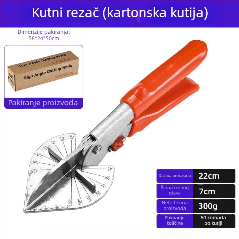 Višenamjenske kutne škare – 45° pravi kut, utor za brtvljenje ruba, duljina oštrice 80 mm, širina 75 mm, debljina 1 mm
