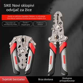 Sklopive višefunkcionalne kliješta za odizoliranje žice za električare — krušna glava, težina 0,192 kg, za skidanje izolacije, rezanje, krimpanje i navijanje žice