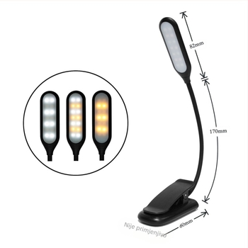 LED stolna lampa s klipom za čitanje — zaštita vida, USB punjenje, dodirni prekidač, ugrađena 1000mAh baterija