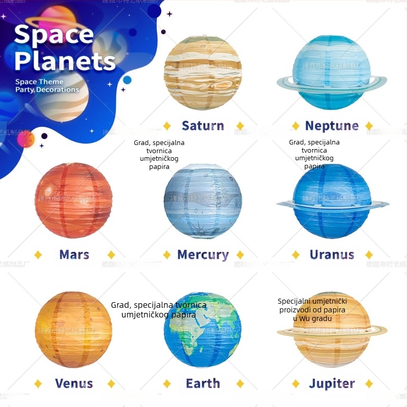 Set osam planetarnih papirnih lampiona, okruglog oblika, ručno izrađeni, DIY zabava dekoracije
