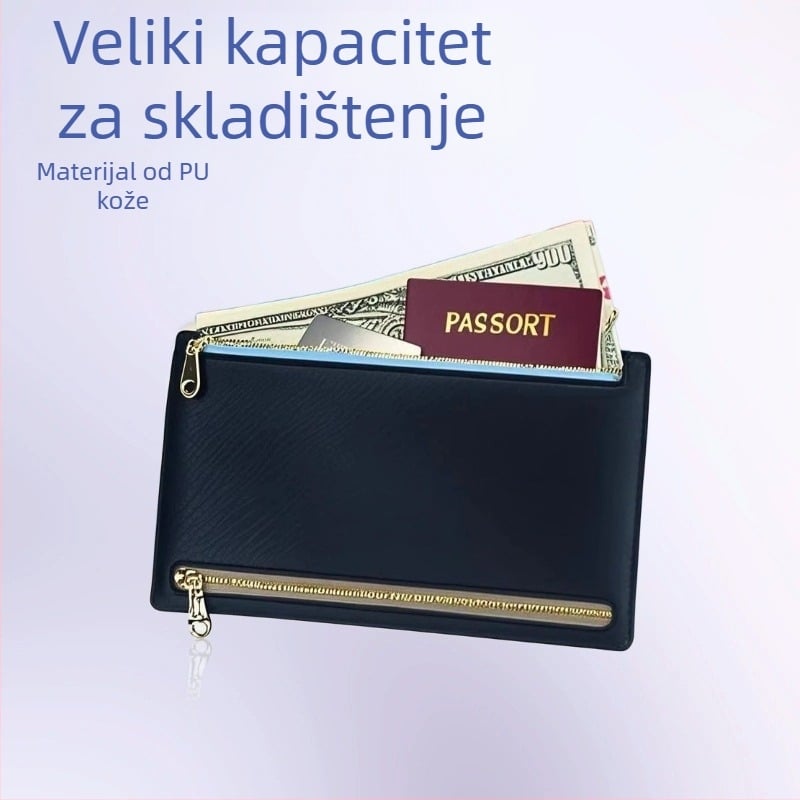 PU kožni držač putovnice i identifikacije s višestrukim pretincima na zip, velika kapacitet, ultra lagan, vodootporan i protiv krađe, podstava od najlona, poslovni elitni stil za putovanja