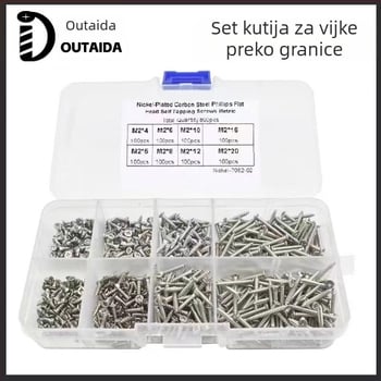 Outaida set samoreznih vijaka – 800 komada, konusna glava, niklirane, čelik Q235, GB846