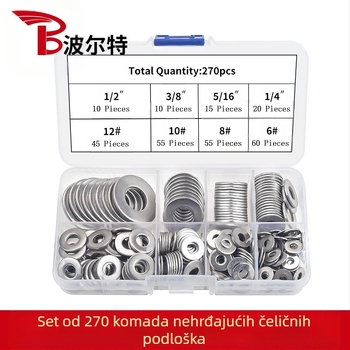 304 nehrđajući čelik, plosnate brtve, komplet u kutiji, 270 kom/190 kom, GB97 standard, Klasa A