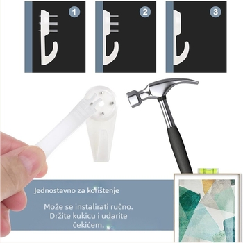 Nevidljivi zidni kuk za okvire, plastični, ručna izrada, moderni minimalistički stil.