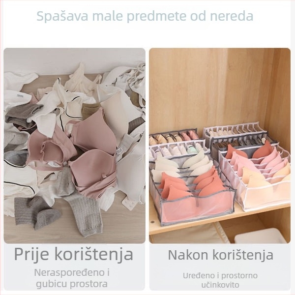 Kutija za pohranu donjeg rublja s ladicom — 3-djelni set s pregradama, kapacitet 18 L, materijal: najlon Oxford, pogodna za donje rublje, čarape i grudnjake