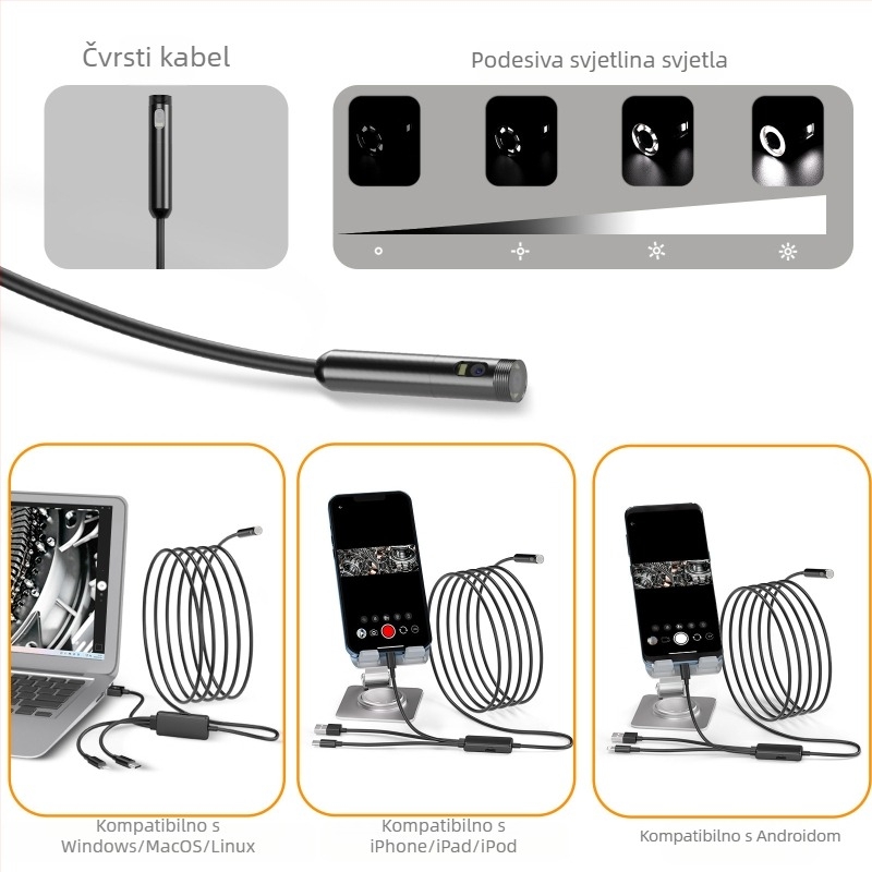 Industrijski endoskop s dvostrukim lećama, tri u jednom; NK-5001Pro; IP68 vodootporan; promjer sonde 5.5/8.0 mm; radni domet 1000/2000/3000/5000 mm; 2.0 MP