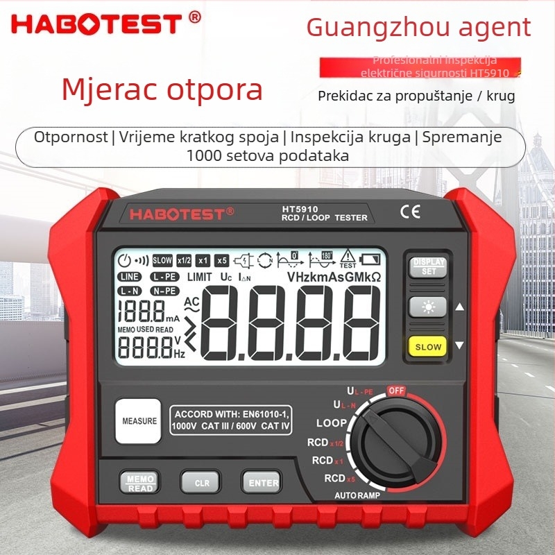 Huabo HT5910 digitalni tester curenja struje i otpornosti petlje prekidača, profesionalna upotreba, kinesko podrijetlo, licencirana privatna etiketa