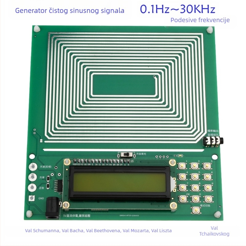 Schumannov valni generator s čistim sinusnim signalom, modulacija frekvencije, raspon 0.01 Hz–300000 Hz
