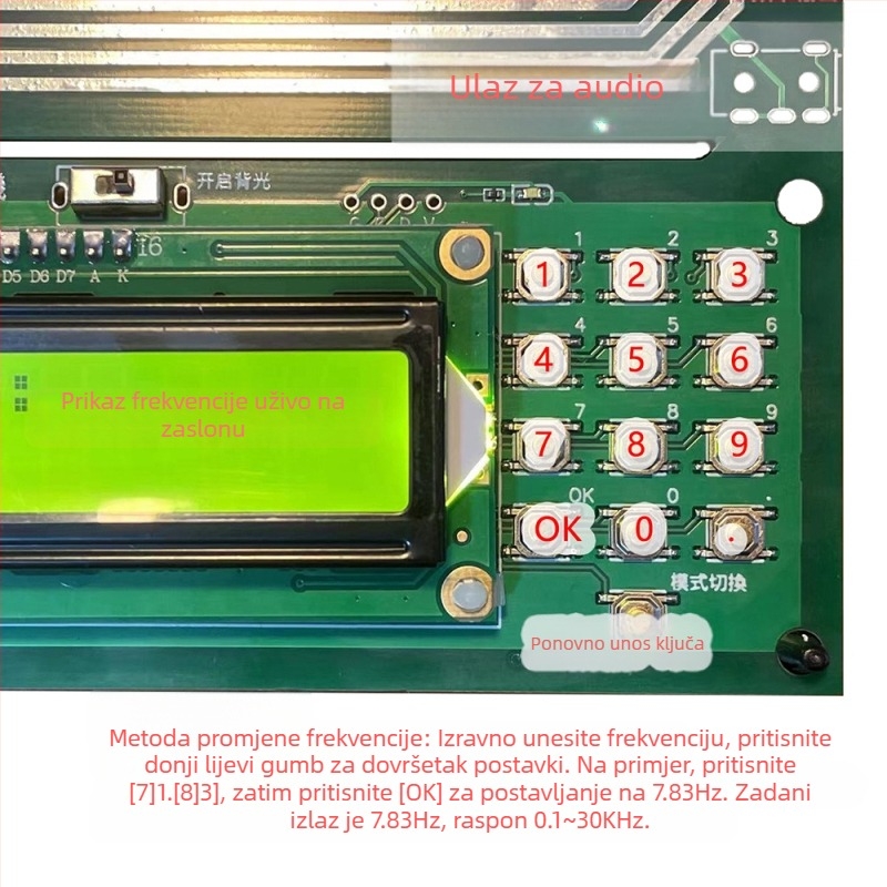 Schumannov valni generator s čistim sinusnim signalom, modulacija frekvencije, raspon 0.01 Hz–300000 Hz