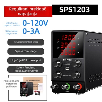 SPS1203 Visokonaponski DC regulirani izvor napajanja, 120 V, 3 A, 360 W, za elektroplatiranje i elektrolizu, s podešivim visokim naponom