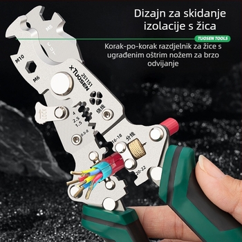 Tuosen sklopivi alat za skidanje izolacije s vodiča – svestrane klešta za skidanje izolacije, kabelski rezač, model 251151, težina 0.24 kg