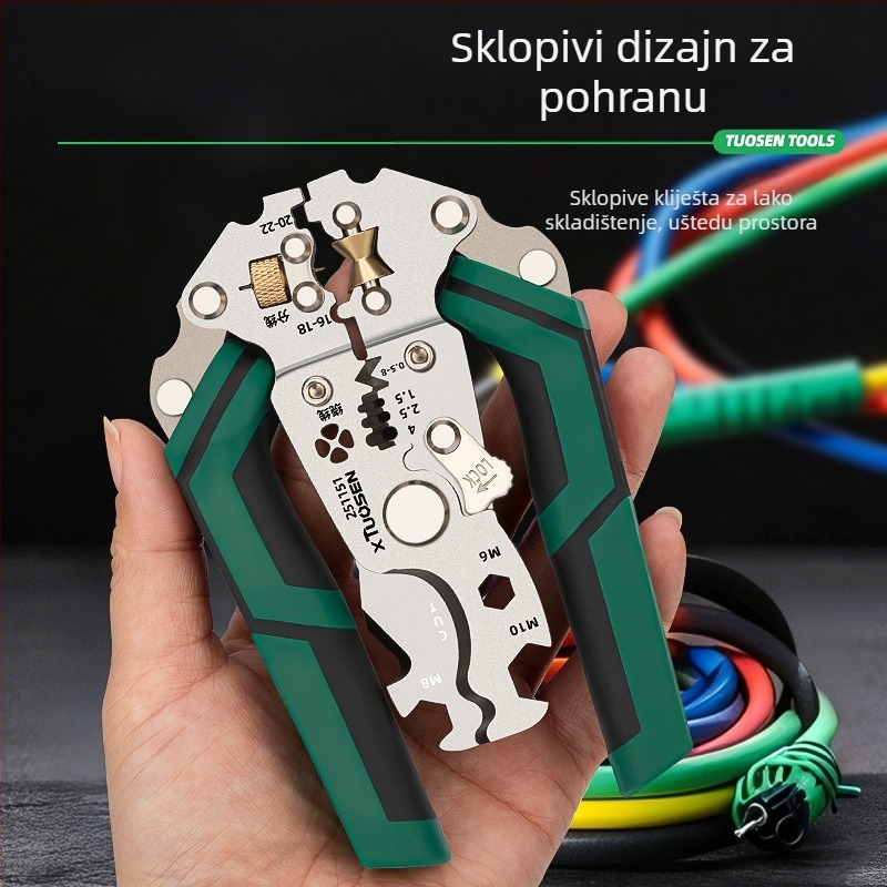 Tuosen sklopivi alat za skidanje izolacije s vodiča – svestrane klešta za skidanje izolacije, kabelski rezač, model 251151, težina 0.24 kg