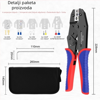Višenamjenske kliješta za presovanje – set za izolirane, gole i priključne terminale, SANJIANG, visoko ugljična čelika, težina 1.2