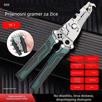 Električarske kliješta za rezanje i skidanje izolacije žica, višenamjenske s ravnom glavom, sklopne, težina 0,2 kg, Sco