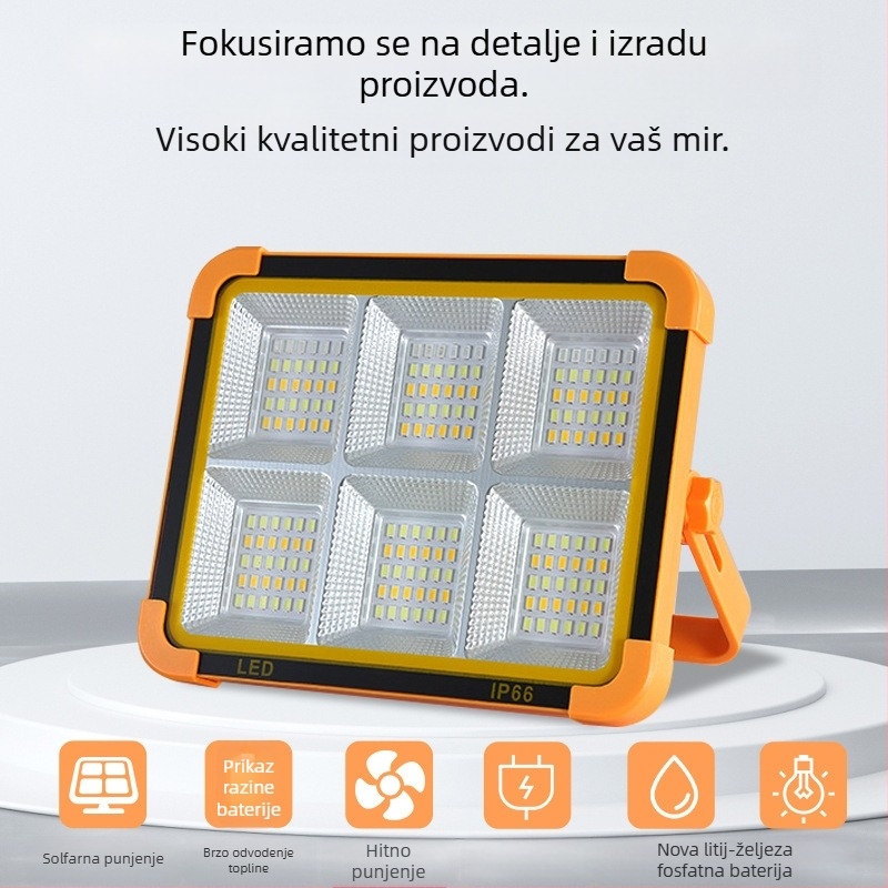 Solarna kamping svjetiljka – prijenosna LED reflektor za unutarnju i vanjsku upotrebu, USB hitno osvjetljenje, 6V
