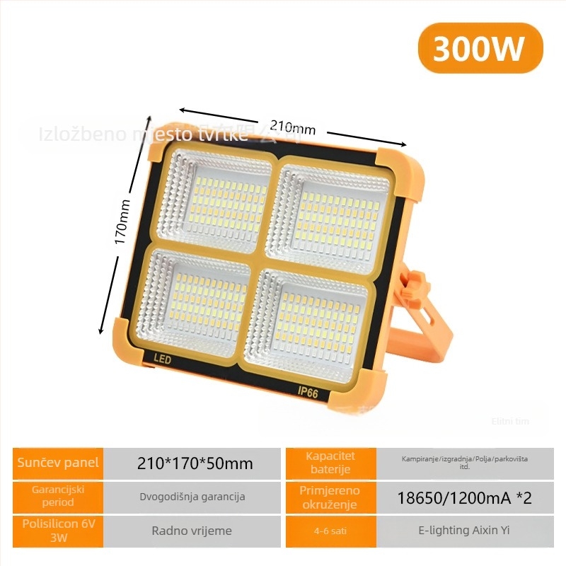 Solarna kamping svjetiljka – prijenosna LED reflektor za unutarnju i vanjsku upotrebu, USB hitno osvjetljenje, 6V