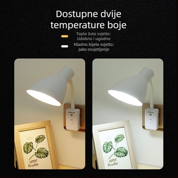 LED energetski štedljiva zidna lampa za spavaću sobu sa utičnicom i gumbastim prekidačem, noćna svjetiljka sa sjenilom