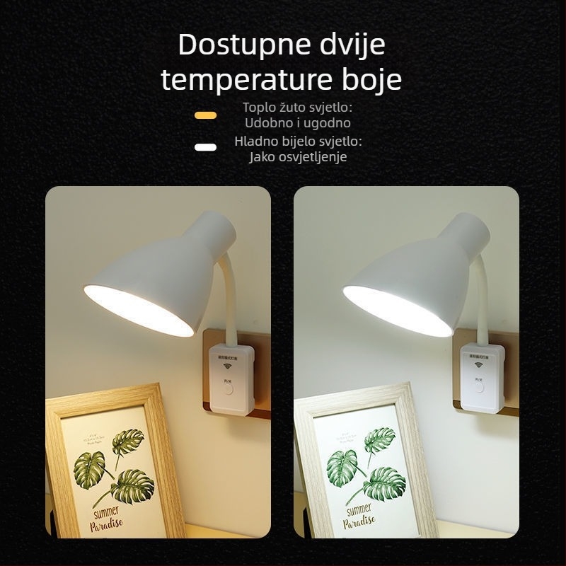 LED energetski štedljiva zidna lampa za spavaću sobu sa utičnicom i gumbastim prekidačem, noćna svjetiljka sa sjenilom