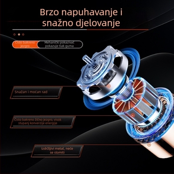 Prijenosna ručna metalna pumpa za zrak s digitalnim zaslonom i tlakomjerom tlaka u gumama, protok zraka 70 L/min, snaga do 80 W