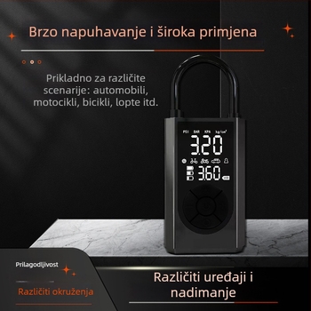 Prijenosna ručna metalna pumpa za zrak s digitalnim zaslonom i tlakomjerom tlaka u gumama, protok zraka 70 L/min, snaga do 80 W