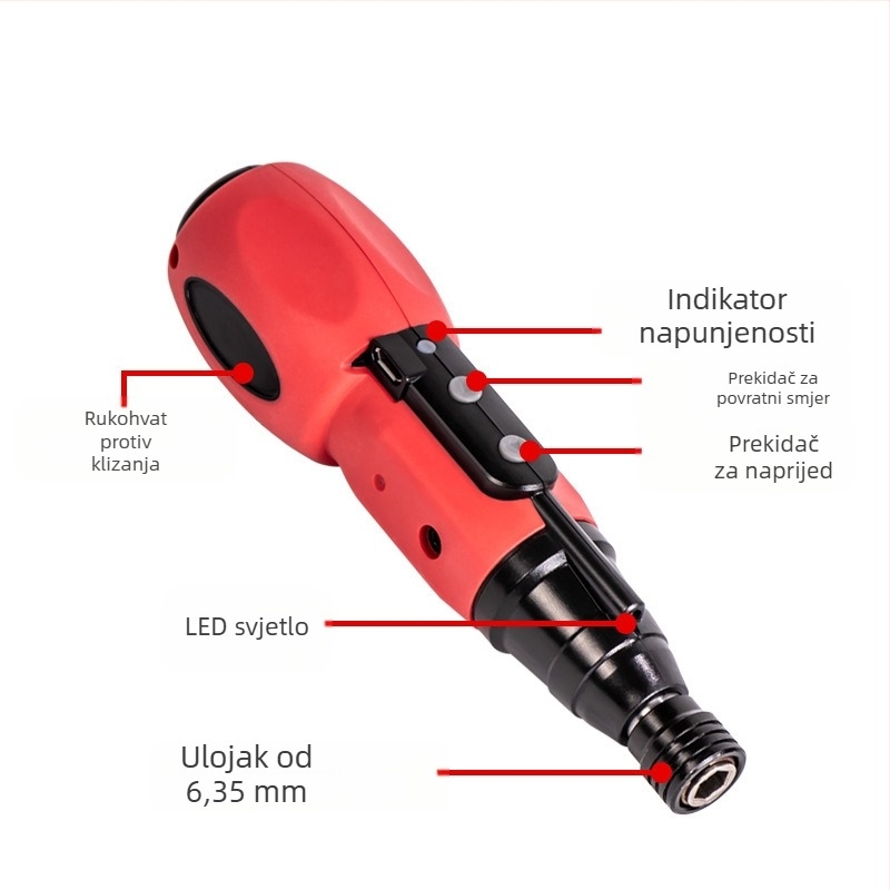 Električni odvijač 3.6V, USB punjenje, magnetski držač bitova, za kućnu upotrebu