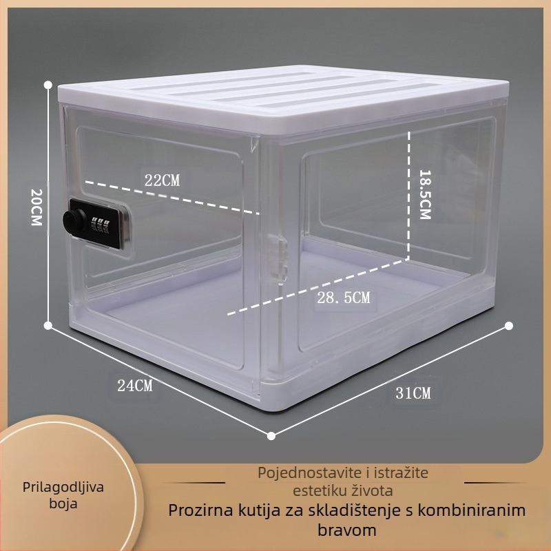 Prozirna kutija za pohranu s lozinkom, sklopiva, ABS+PP, 12L, 31×24×20 cm