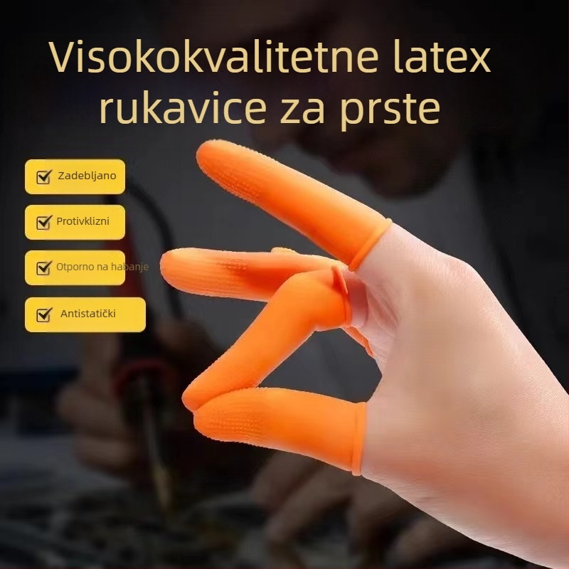 Jednokratne latex prstne navlake s teksturom, protuklizne, za kozmetičke salone, manikuru i industrijsku upotrebu, debele.