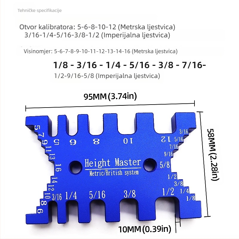 Tenon clamp gauge i mjerni alat za visinu za stolarski posao – metričke i inčne ljestvice, model KSK-01, DIY upotreba