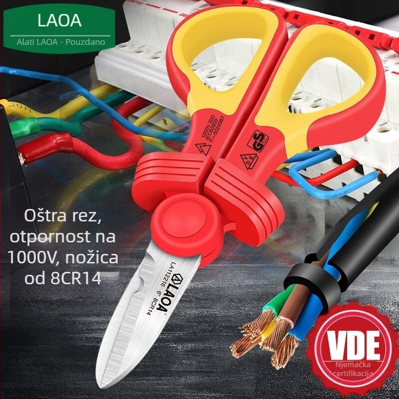 Old A Tool Izolirane elektrikarske škare s VDE izolacijom, kućna upotreba, višenamenske škare za kabelske kanale, model LA112216