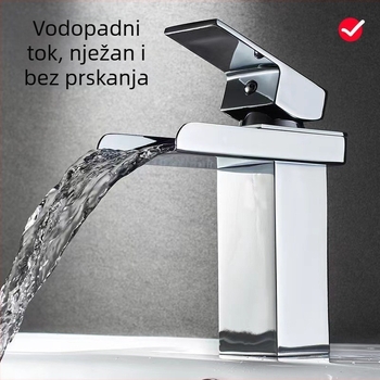 Kupaonska slavina za umivaonik s toplom i hladnom vodom, bakreno tijelo, keramički jezgrasti ventil, temperaturni raspon 0–99°C, promjer sjedala ventila 35 mm