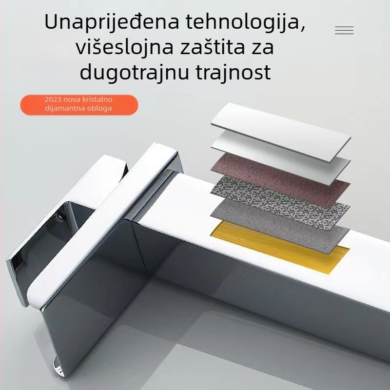 Kupaonska slavina za umivaonik s toplom i hladnom vodom, bakreno tijelo, keramički jezgrasti ventil, temperaturni raspon 0–99°C, promjer sjedala ventila 35 mm