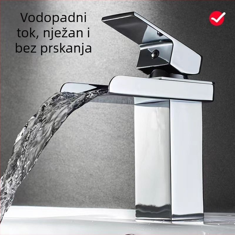 Kupaonska slavina za umivaonik s toplom i hladnom vodom, bakreno tijelo, keramički jezgrasti ventil, temperaturni raspon 0–99°C, promjer sjedala ventila 35 mm