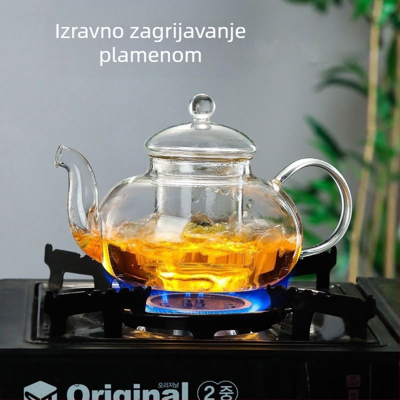 Staklena čajnik za cvjetni čaj sa filterom, s funkcijom prokuhavanja vode, prilagodljivo, u papirnatoj kutiji