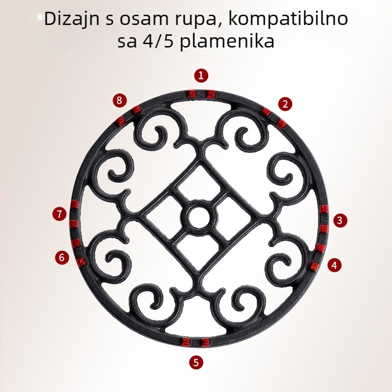 Litinasti držač za lonce za plinski štednjak, protuklizna podloga, antikni/vintage stil, univerzalna kompatibilnost