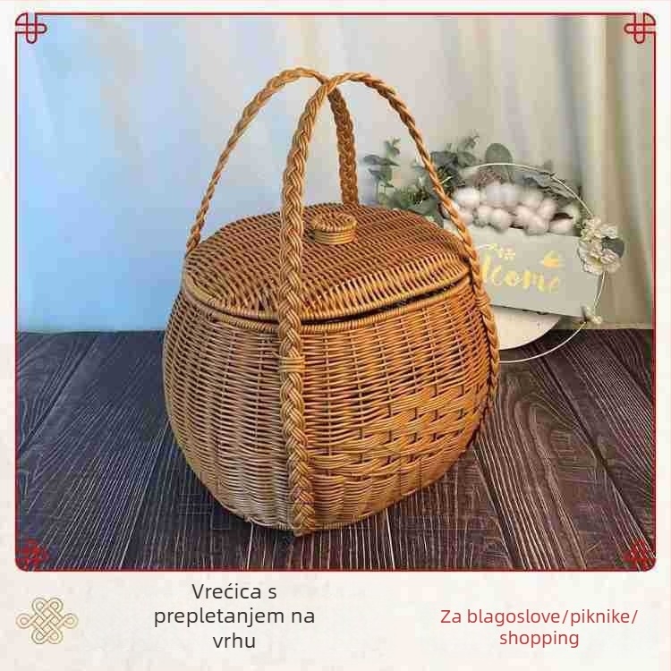 PP košara za kupovinu, model W001 s uvijenim pletenja u ovalnom obliku, za povrće i voće, stil: lagani luksuz