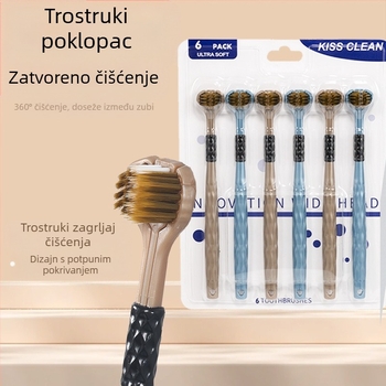 Love Teeth odrasla trostrana 3D četkica za zube s mekanim vlaknima, ručna