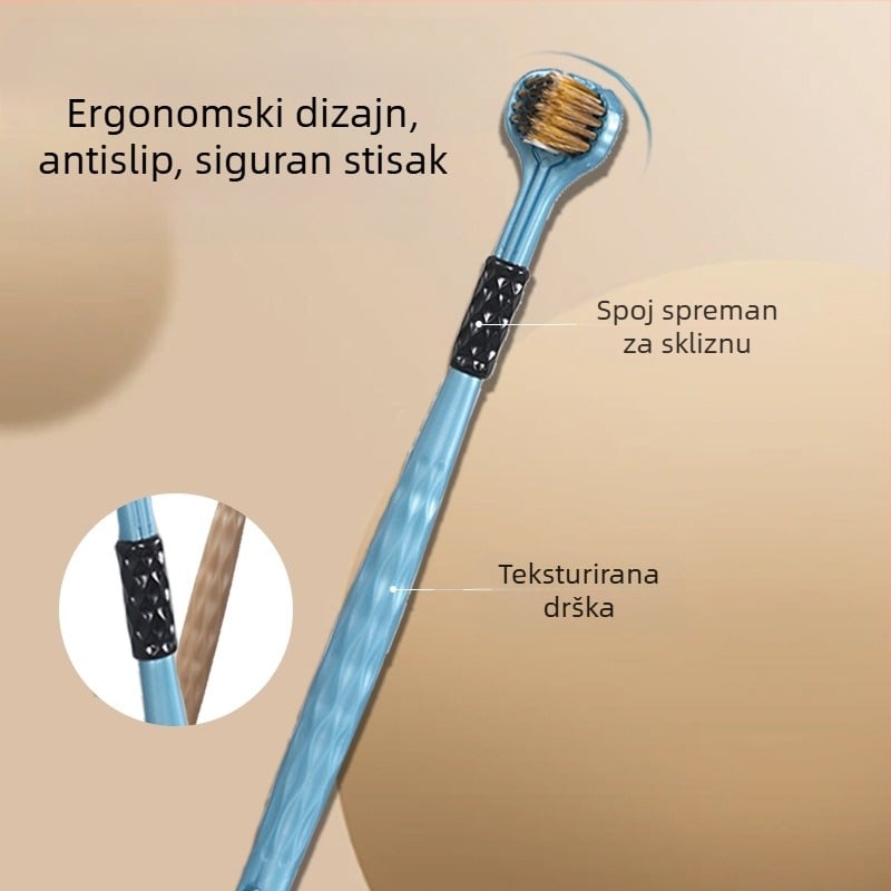 Love Teeth odrasla trostrana 3D četkica za zube s mekanim vlaknima, ručna