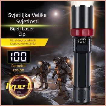 Višenamjenska LED svjetiljka s optičkim zumom, napajanje pritiskom ručne ruke, 10W, domet 100–200 m