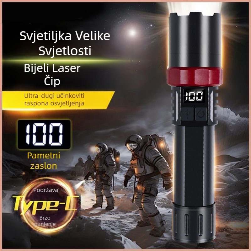 Višenamjenska LED svjetiljka s optičkim zumom, napajanje pritiskom ručne ruke, 10W, domet 100–200 m