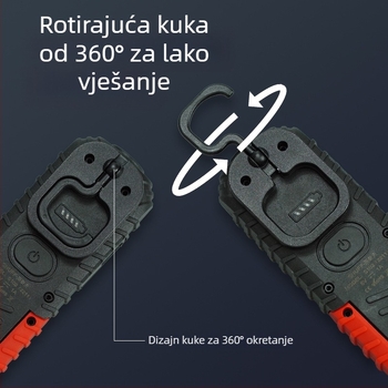Napajana COB radna svjetiljka s magnetskom osnovom od 360° i kukom za vješanje za održavanje vozila — 10W, 3.7V, 400 lm, 6500K, model S680-Z-R