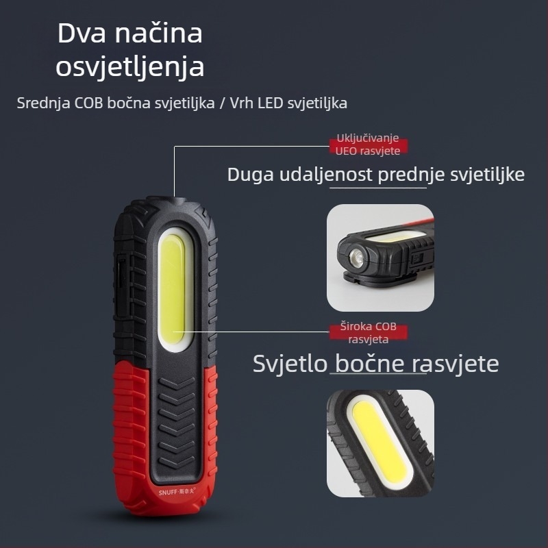 Napajana COB radna svjetiljka s magnetskom osnovom od 360° i kukom za vješanje za održavanje vozila — 10W, 3.7V, 400 lm, 6500K, model S680-Z-R