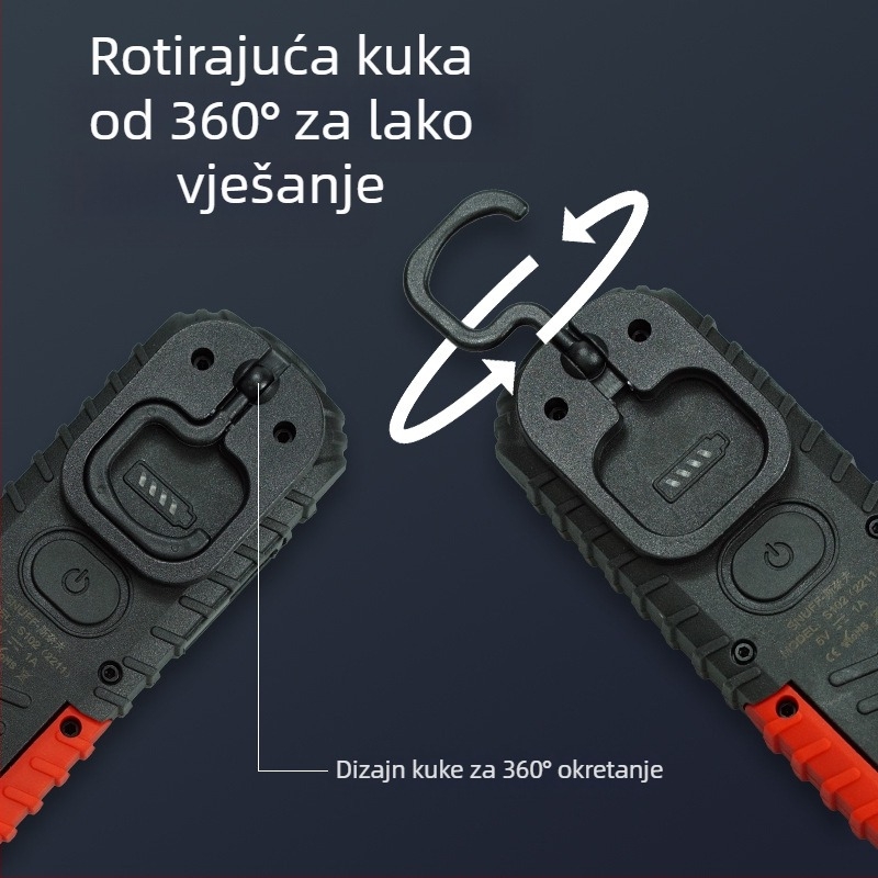 Napajana COB radna svjetiljka s magnetskom osnovom od 360° i kukom za vješanje za održavanje vozila — 10W, 3.7V, 400 lm, 6500K, model S680-Z-R