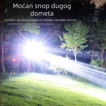 Prijenosna LED svjetiljka s punjenjem — za vanjsku upotrebu, 18650 baterija, 35W, optični zoom, domet 100-200 m, rotacija 360°