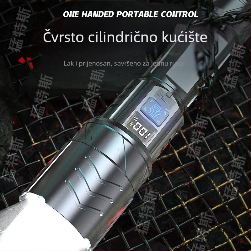 Prijenosna LED svjetiljka s punjenjem — za vanjsku upotrebu, 18650 baterija, 35W, optični zoom, domet 100-200 m, rotacija 360°